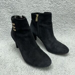 Anne Klein Aksondra Heel Ankle Boots Womens 7M Black Suede Leather Side Zip